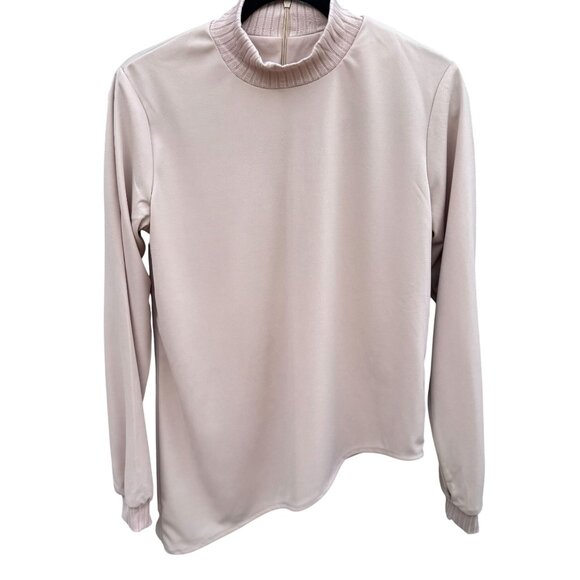 Kathy Levine By Request Tops - Kathy Levine Vintage 70s Pale Pink Ribbed Mock Neck Asymmetrical Hem Top Women S